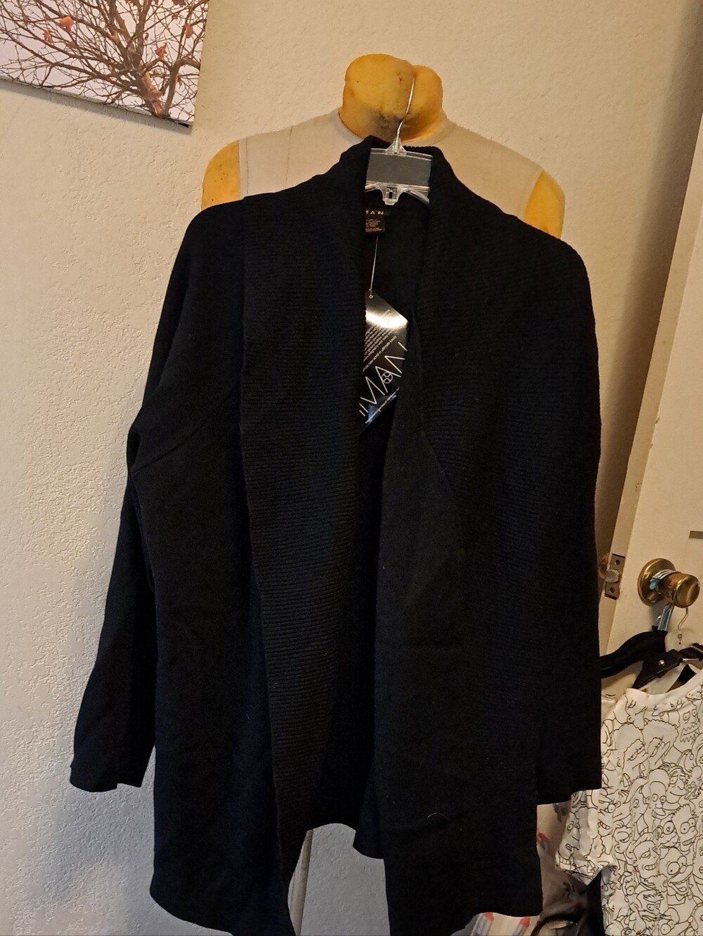 Final Sale New With Tags $99 Size 2X Iman Black Knit Open Front Duster Sweater